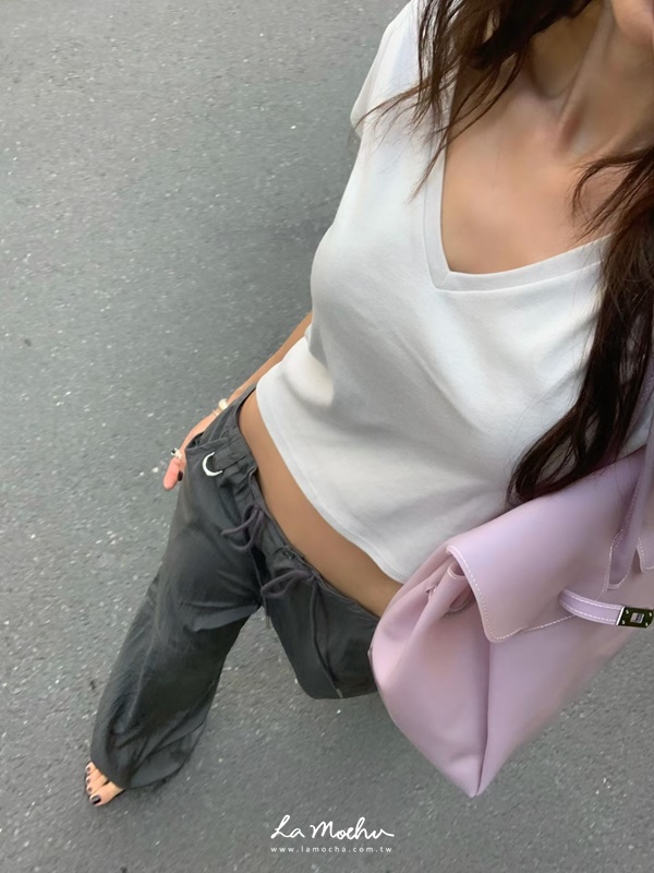 拉伸v領短袖上衣